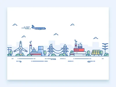 Illustration for Energy Museum illustration landscape outline plant power