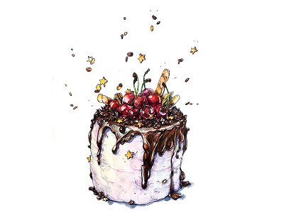 Cherry cake aksinja la paloma cherry cake illustration painting sketch watercolor