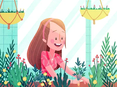 PLANTS IN THE BALCONY characterdesign color design girl green illustration plants