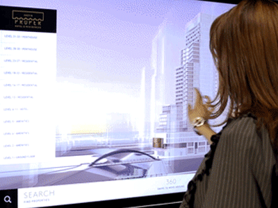 Austin Real Estate Application 3d austin building fluid interactive minimal touch screen ui wall