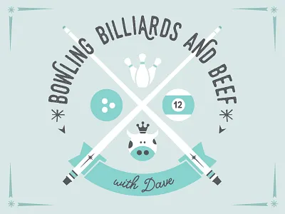 Bowling Billiards & Beef invite bowling cow flat illustration modern pool retro typography vector vintage