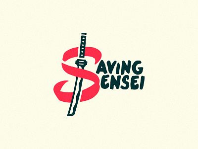 Saving Sensei japanese katana logo red ribbon s saving sensei