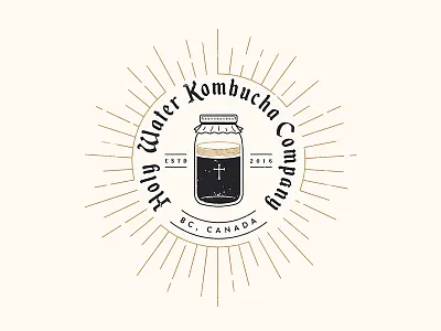 Holy Water Kombucha Co. branding god hands illustration joke kombucha logo religion