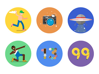 WeCompete Achievements (II) app badge banana bolt camera dozen icon illustration pose streaker ufo