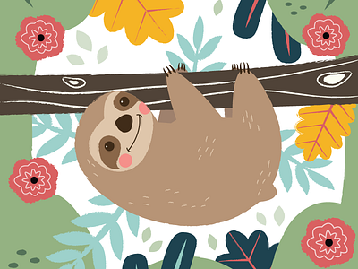 Sloth animal cute illustration illustrator jungle leaves sloth