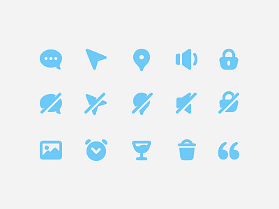 Blue Glyph Icons chat bubble geotag glass glyphs icon icons navigation padlock quote trash bin