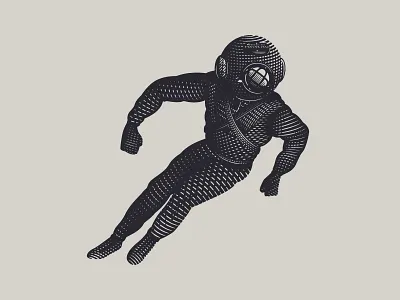 Deep Sea Diver deep sea diver diver engraving etching hatching illustration