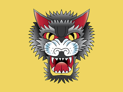 Meow Kitty cat color fierce fun graphic symmetry tattoo teeth yellow