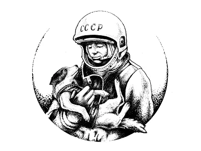 Soviet Space Sleeve :: Tat 1 :: Gagarin cccp gagarin handdrawn ipadpro laika russian sketch tattoo