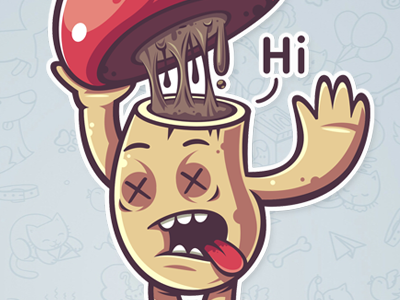 Hi amanita character funny game illustration mushroom stickers telegram vector