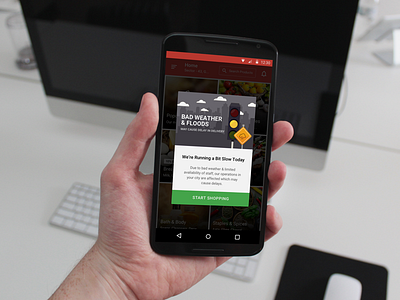 PepperTap Bad Weather Modal android groceries material design mobile modal peppertap rain startup ui ux warning weather