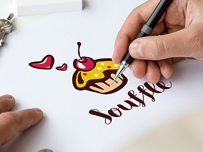 Logo Souffle and confectionery basket birthday brown cake cherry confectionery delicious food heart holiday shabby sweets