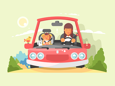 Car safe driving car character child drive flat illustration kid kit8 mother safe vector woman