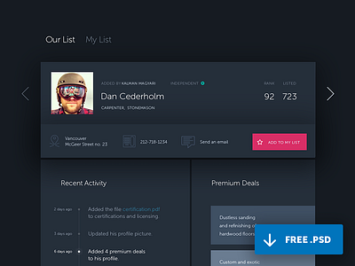 User Profile PSD Freebie clean dark flat free freebie kalman magyari photoshop profile psd user