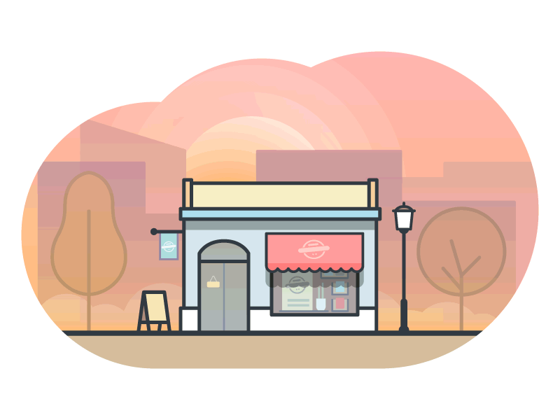 Shop's day moments aplazame architecture building day evening illustration illustrator miguelcm night shop ui illustration