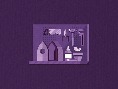 Workbench annual report bird bird house client flat flat design illustration paint purple tools unused workbench