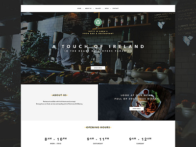 Irish Bar & Restaurant - landing design about us bar clean food hero hero image landing menu opening hours slovakia webpage