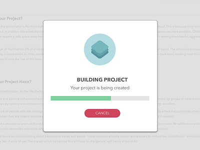 Project Builder WIP loader modal process flow progress software ui ux wireframe