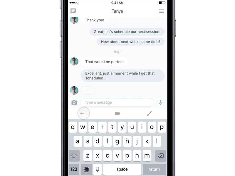 Scheduling animation app calendar cards chat conversational design ios material messaging prototype scheduler