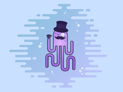 Gentleman Octopus fish flat design gentleman illustration octopus water