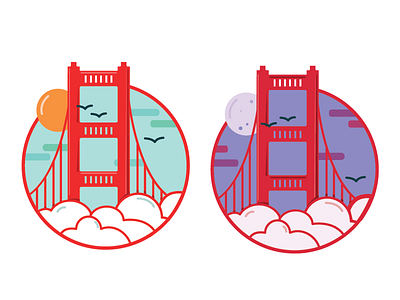 San Fran bay day flat illustration golden gate bridge illustration illustrator night san francisco vector