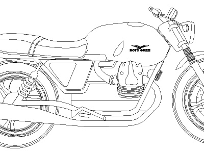 Moto Guzzi Outline black and white cafe racer illustration line drawing moto guzzi motorcycle