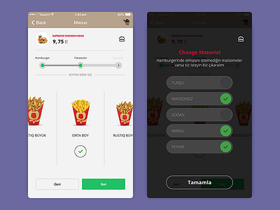 Combo Menu and Change Material food hamburger menu mobile order payment product quick restaurant ui ux