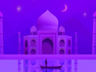 Taj Mahal Illustration dark design flat illustration night peaceful travel ui ux