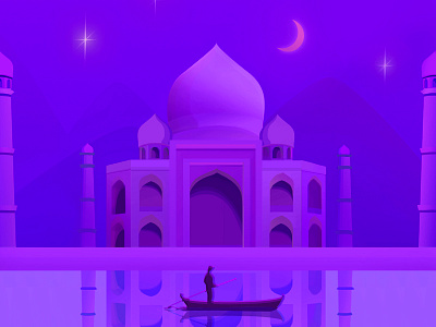 Taj Mahal Illustration dark design flat illustration night peaceful travel ui ux