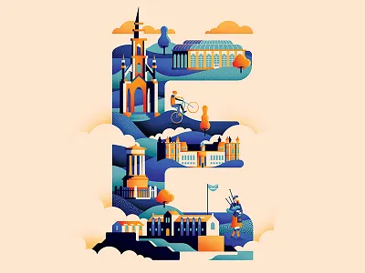 Wanderlust Alphabet – E castle design edinburgh illustrated type illustration scotts monument travel typeface