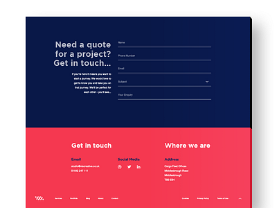 Contact and Footer agency clean contact enquiry fields footer form minimal text ui ux web