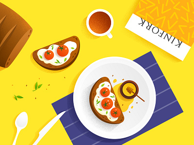 food illustration bread breakfast brunch coffee dessert flat food honey illustration kinfork lay tomato