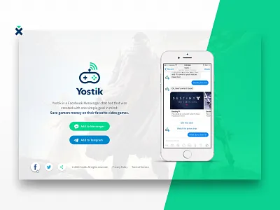 Yostik landing page bot brand branding controller landing page messenger signal site ui video games website yostik