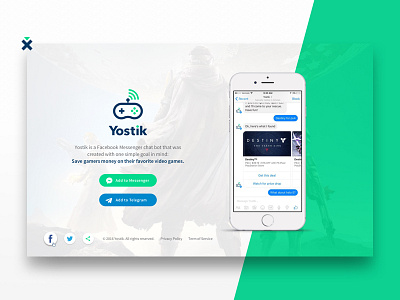 Yostik landing page bot brand branding controller landing page messenger signal site ui video games website yostik