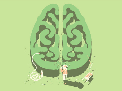 CLEAR THE MIND brain cleaning conceptual editorial fausto montanari garden gardener illustration mind order