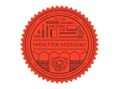 MCA Mentor Monday Logo art tools clean crest emblem handshake logo memphis mentor monday red seal single line width