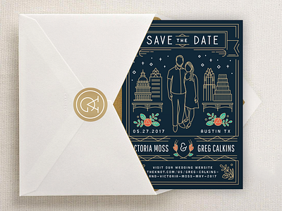 Save the date austin flowers invitation save the date single line skyline texas wedding