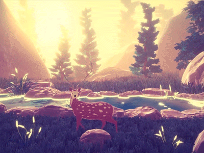 Deer deer forest gif madewithunity river sunset