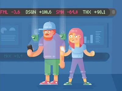 Get Paid beard cash character flat gal guy illustrator money vector