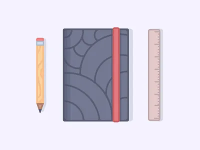 Analog Starter Kit flat illustration keynote moleskine notebook pencil ruler