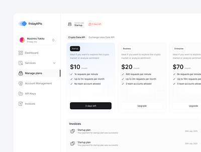 Manage plans api minimal ui ux web