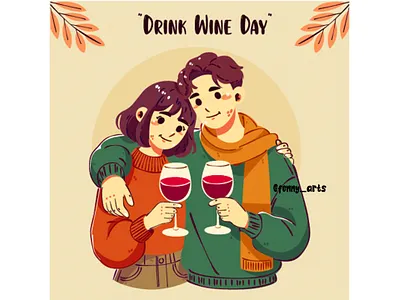 Drink Wine Day with Cheerful Couple Toasting with Wine Glasses adult alcohol autumn beverage cartoon celebration character cheers couple culture drink fall girl human man people person traditional wine woman