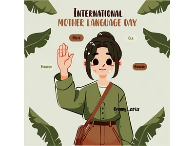 International Mother Language Day with Cheerful Character Waving awareness background cartoon character culture cute day diversity embrace happy language love mom mother multilingual parents people relation woman worldwide