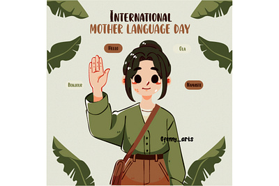 International Mother Language Day with Cheerful Character Waving awareness background cartoon character culture cute day diversity embrace happy language love mom mother multilingual parents people relation woman worldwide