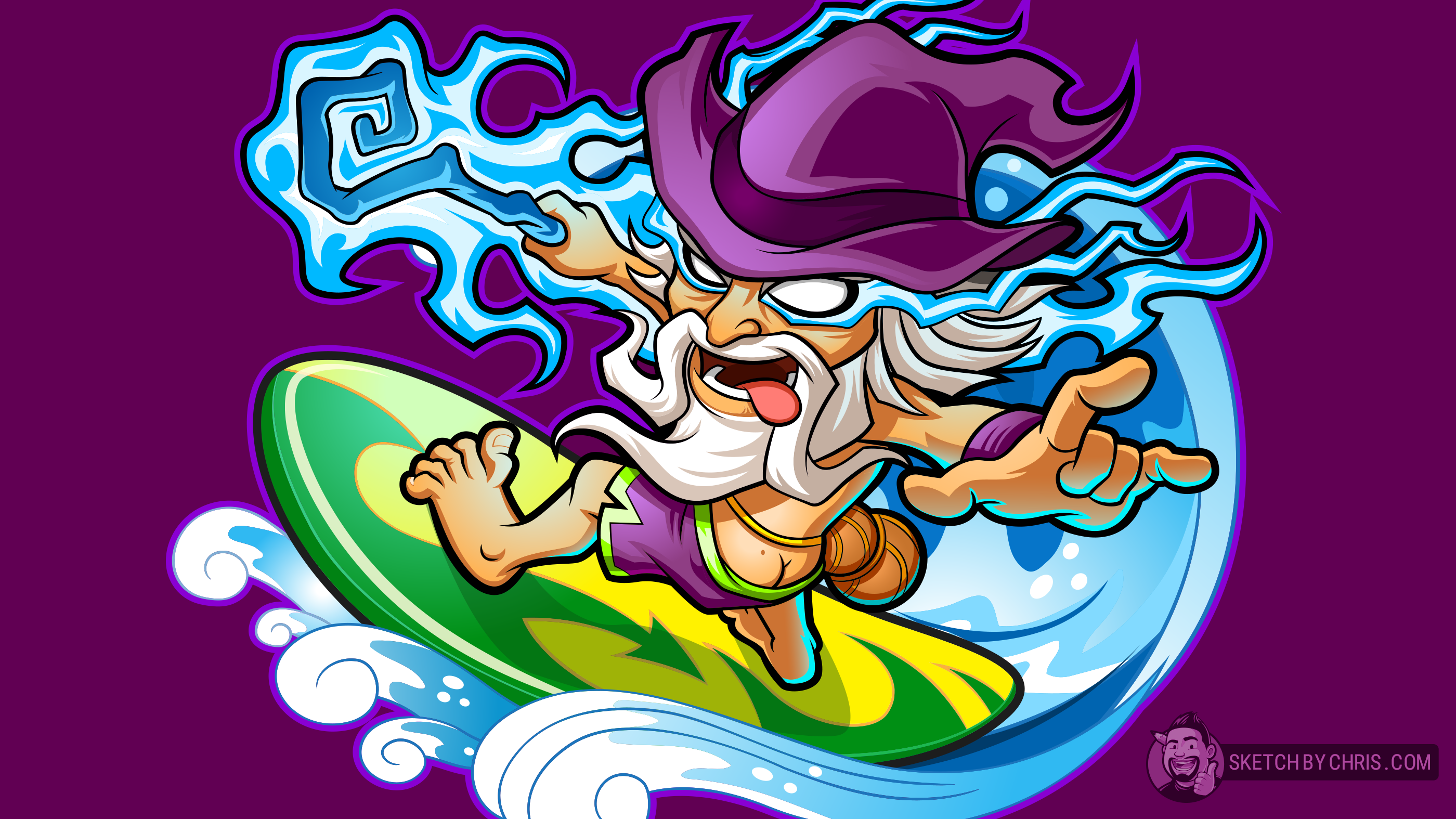 Surfing Druid branding character design druid illustration logo magic surf surfboard wizard