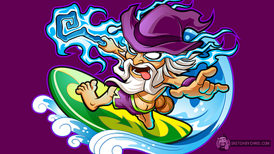 Surfing Druid branding character design druid illustration logo magic surf surfboard wizard