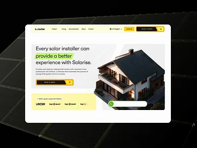 SolaRise Landing Showcase 3d animated animation architecture calculator eco friendly house landing leads panels saas services software solar sustainable ui ux