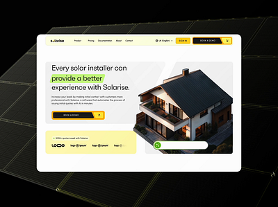 SolaRise Landing Showcase 3d animated animation architecture calculator eco friendly house landing leads panels saas services software solar sustainable ui ux