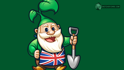 British Garden Gnome british garden gnome illustration logo mascot shovel union jack vector