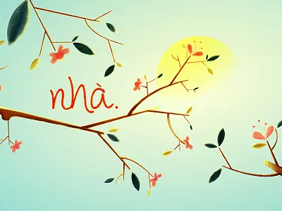 Title Illustration. home leaves morning sun tree